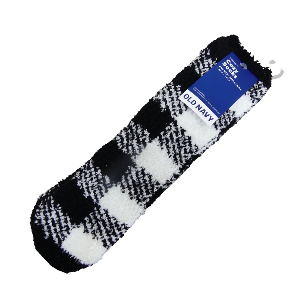 Old Navy Cozy Socks Womens One Size Black White New Buffalo Plaid Fuzzy Plush